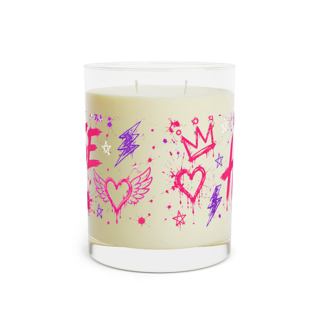 Harleyverse Candle | 11oz Glass Scented Candle, Pink Graffiti Hearts