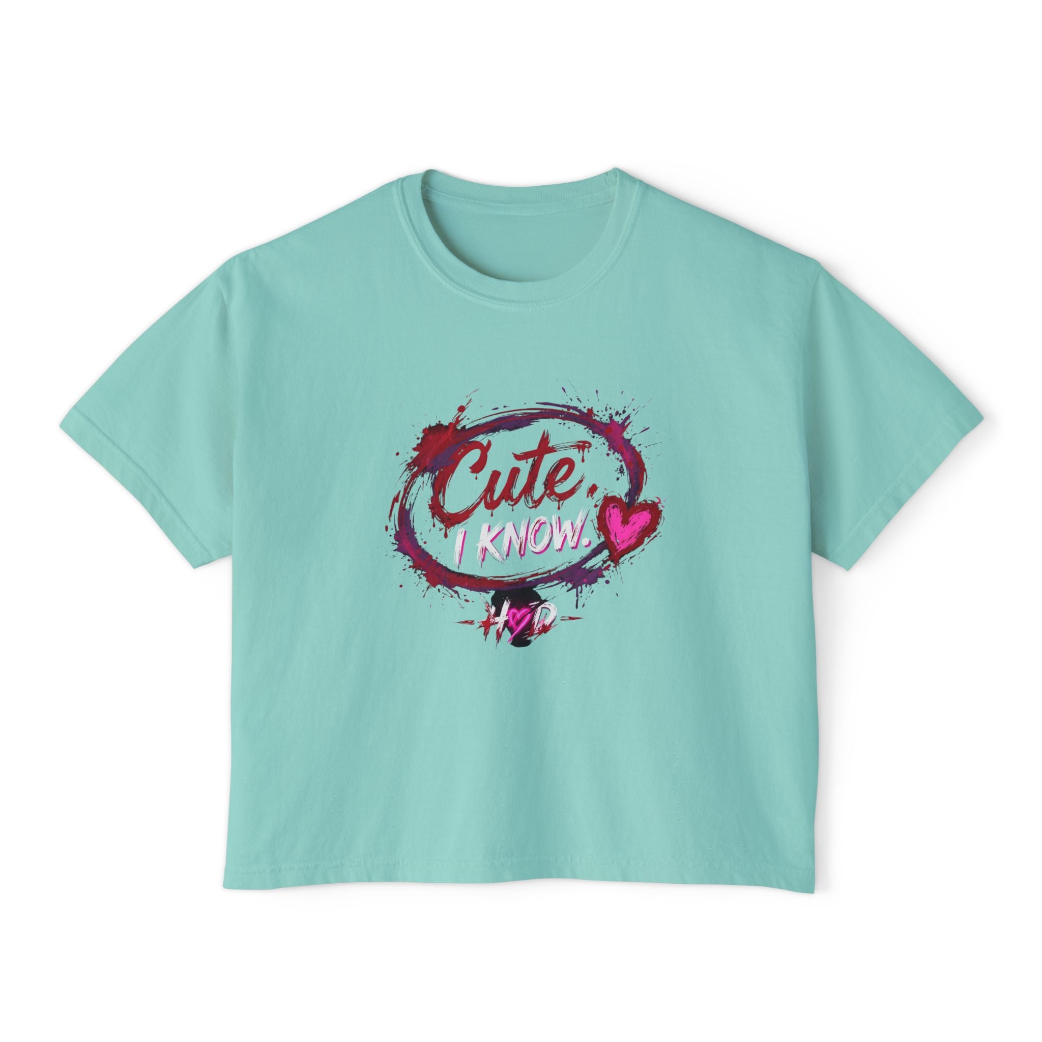 Cute I Know Women's Boxy Tee — Graphic Heart Casual Crop Top