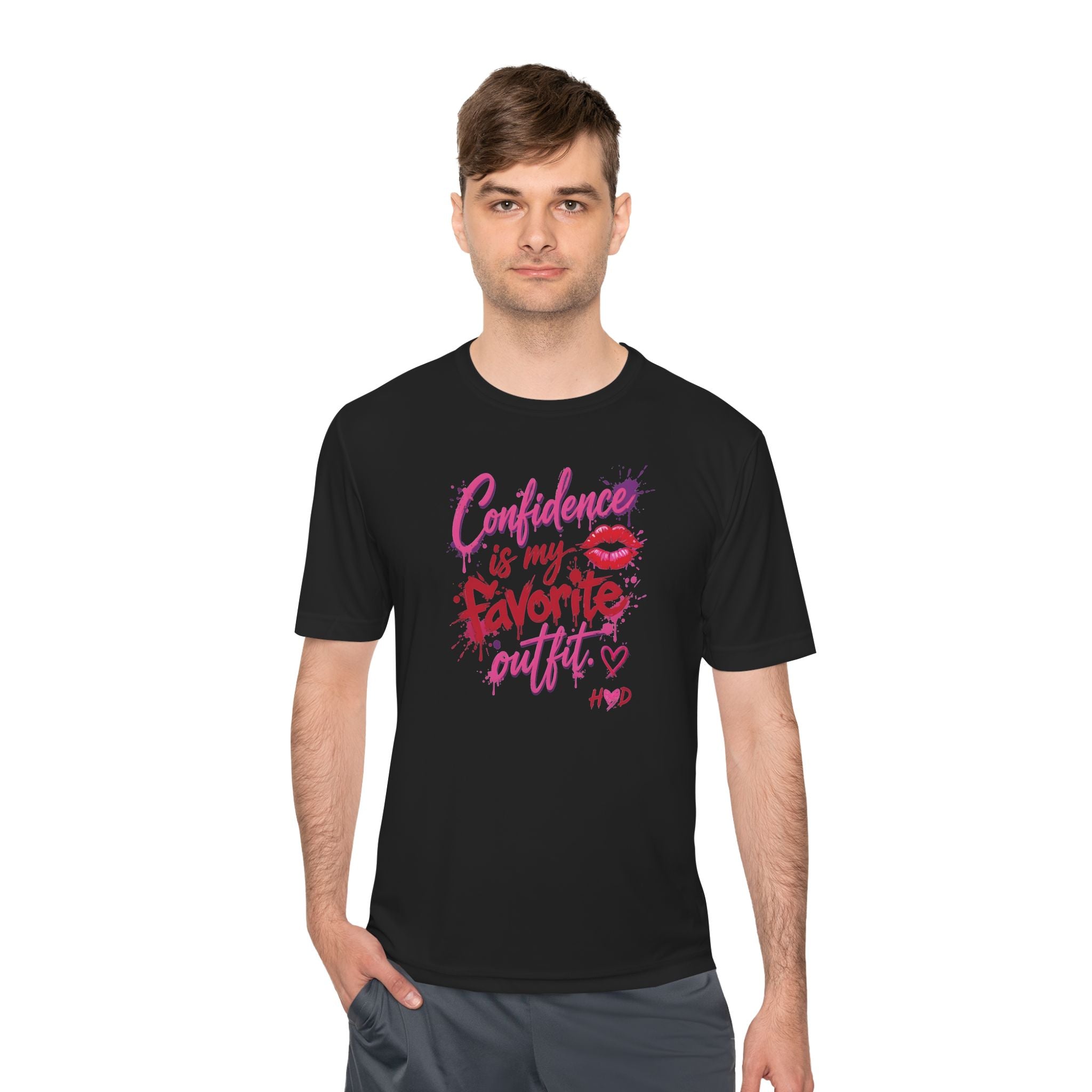 Harley Doo Confidence Is My Favorite Outfit tee | White Graphic T-Shirt, Lip Print, Script Quote