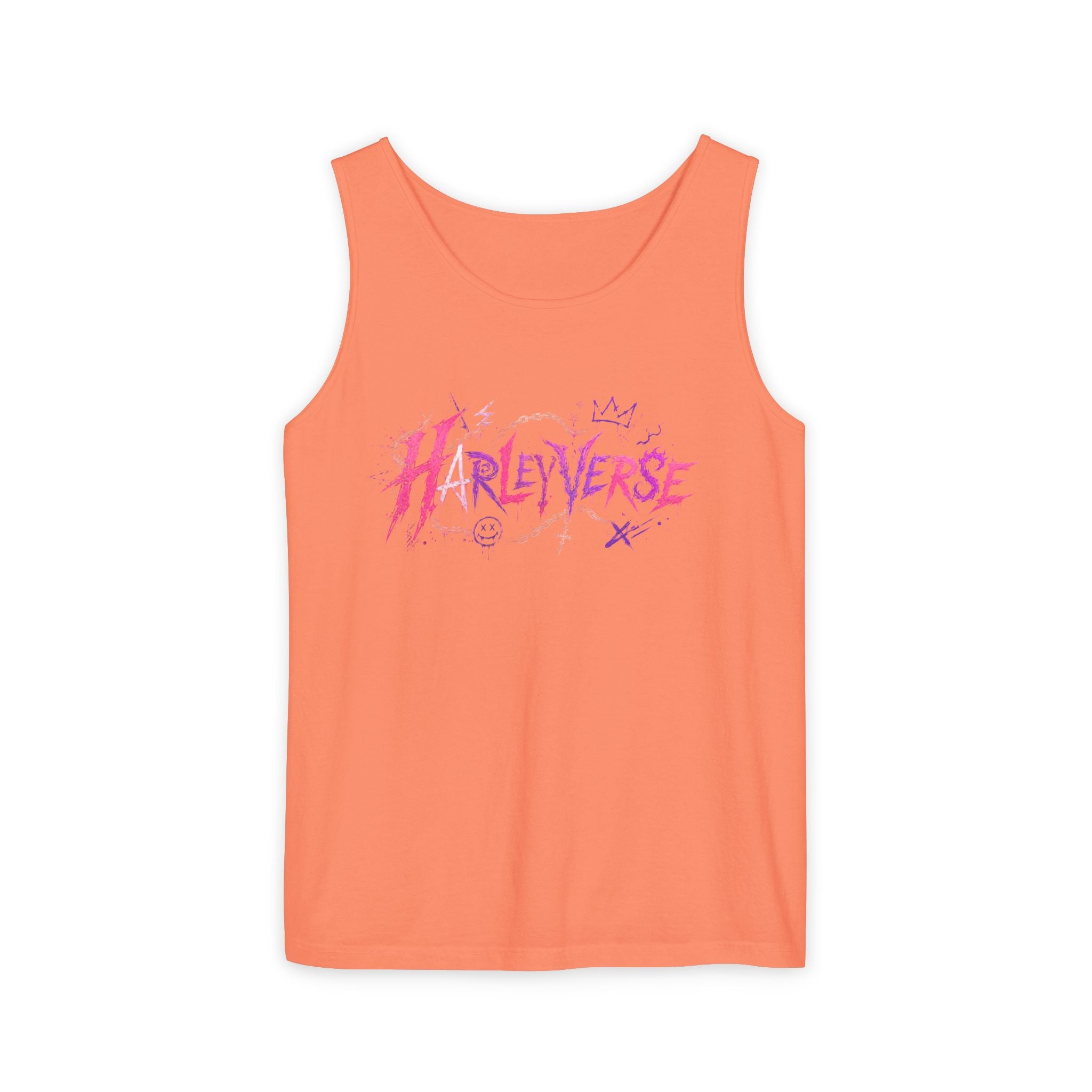 Harleyverse graffiti logo Tank Top | punk script, pink and purple doodles