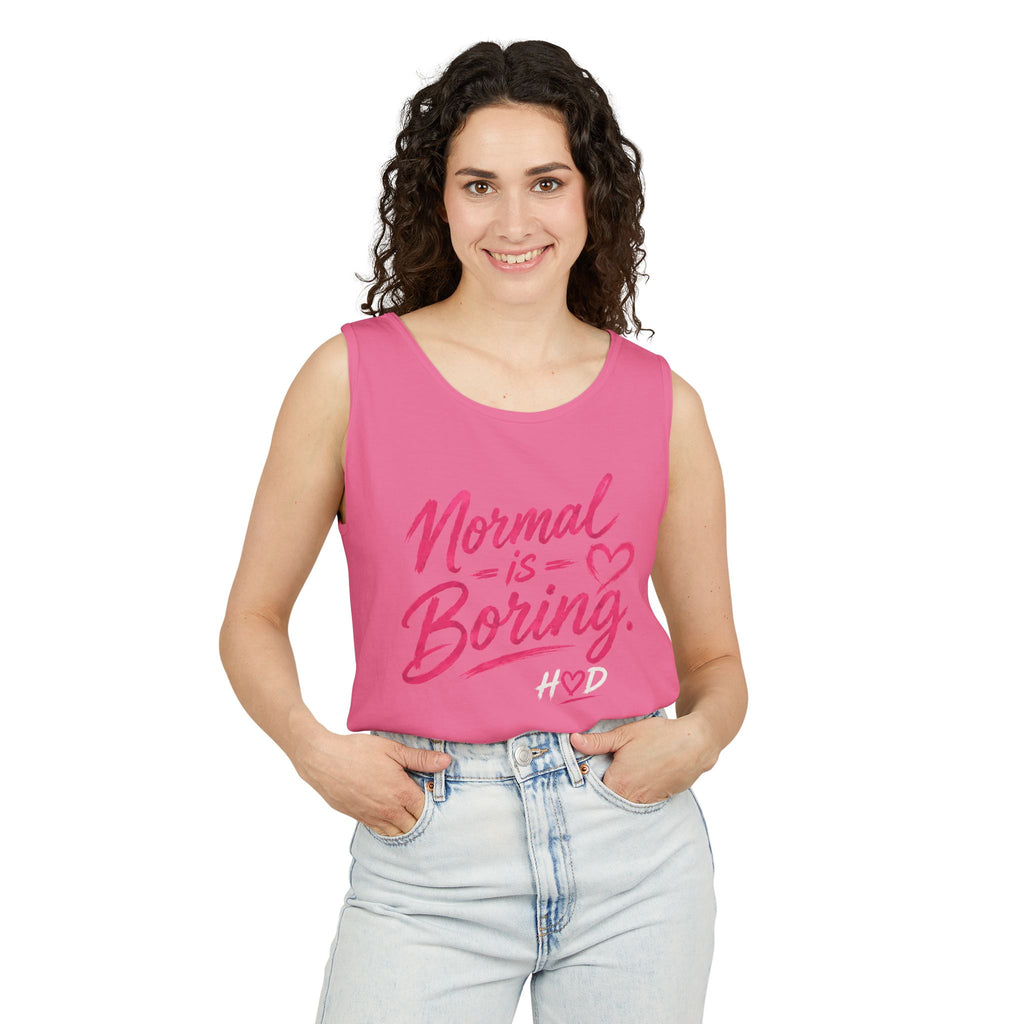 Normal Is Boring Tank Top — Bold Pink Graphic Sleeveless Tee