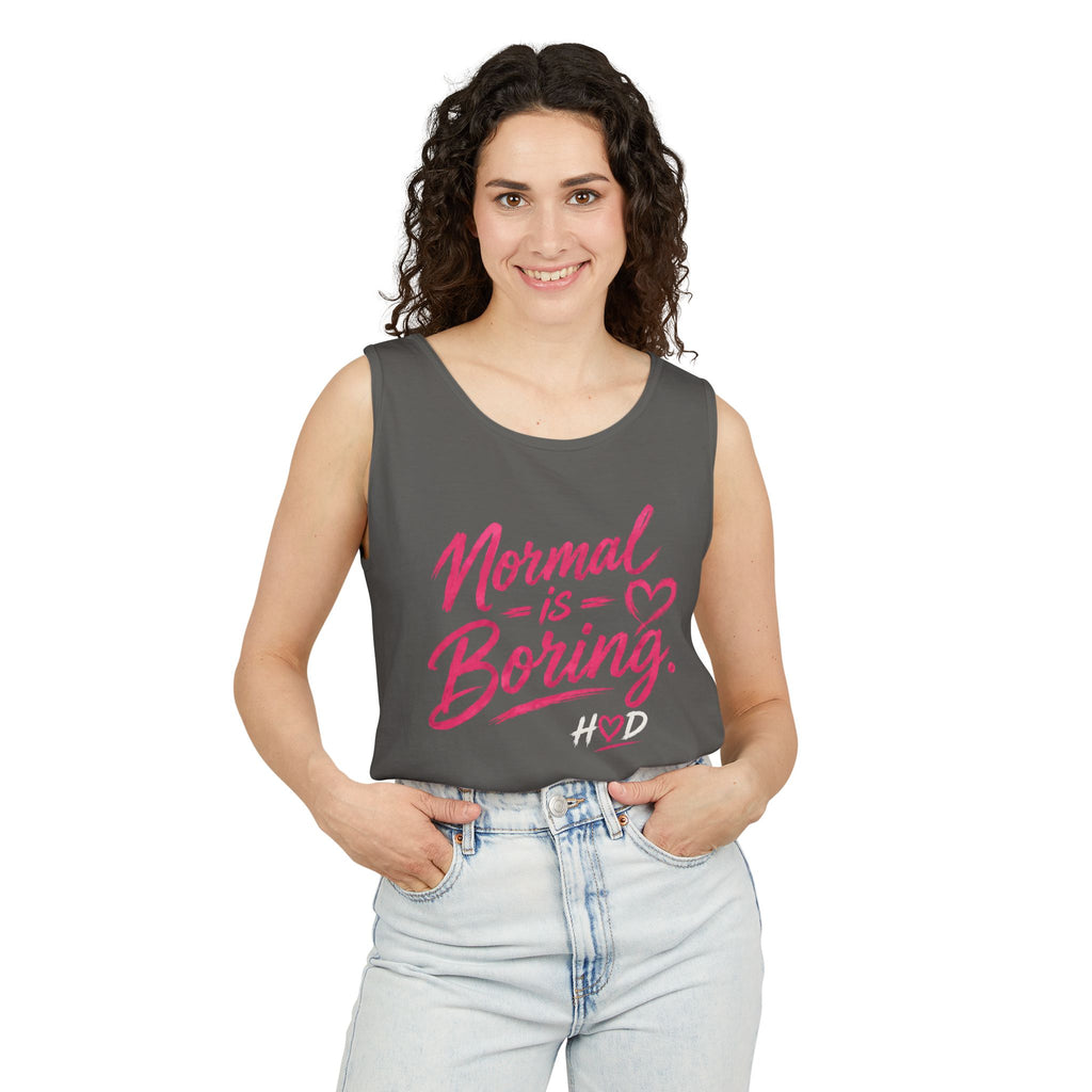 Normal Is Boring Tank Top — Bold Pink Graphic Sleeveless Tee