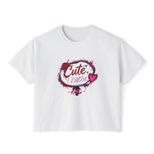 Cute I Know Women's Boxy Tee — Graphic Heart Casual Crop Top