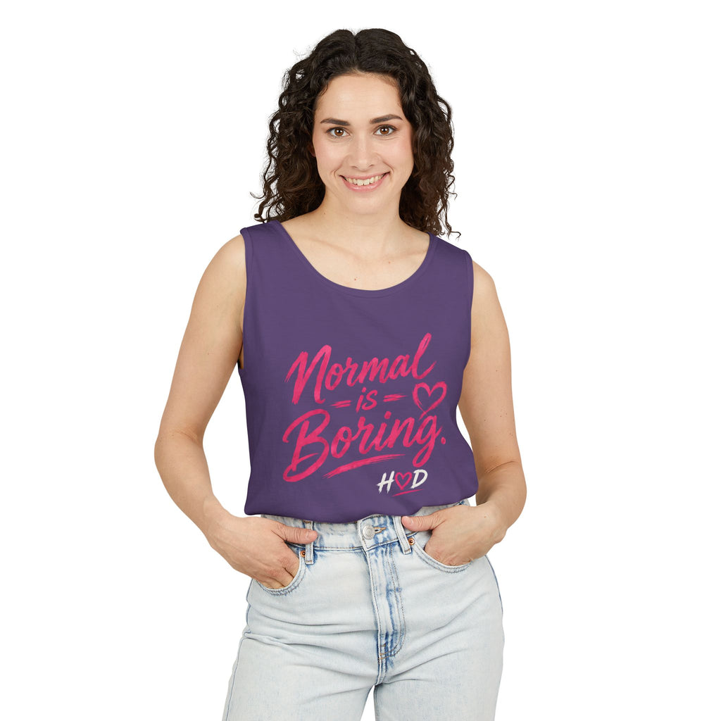 Normal Is Boring Tank Top — Bold Pink Graphic Sleeveless Tee
