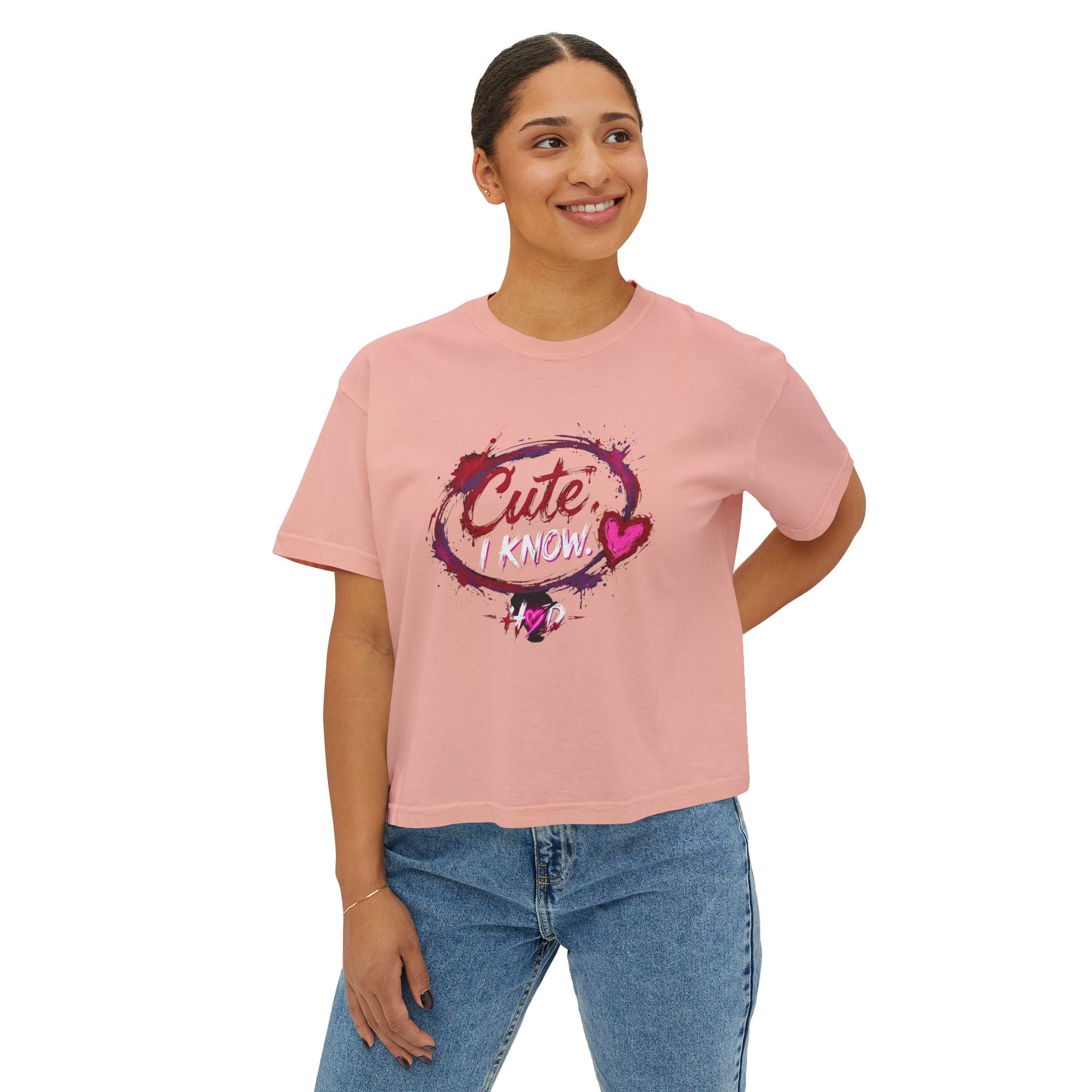 Cute I Know Women's Boxy Tee — Graphic Heart Casual Crop Top