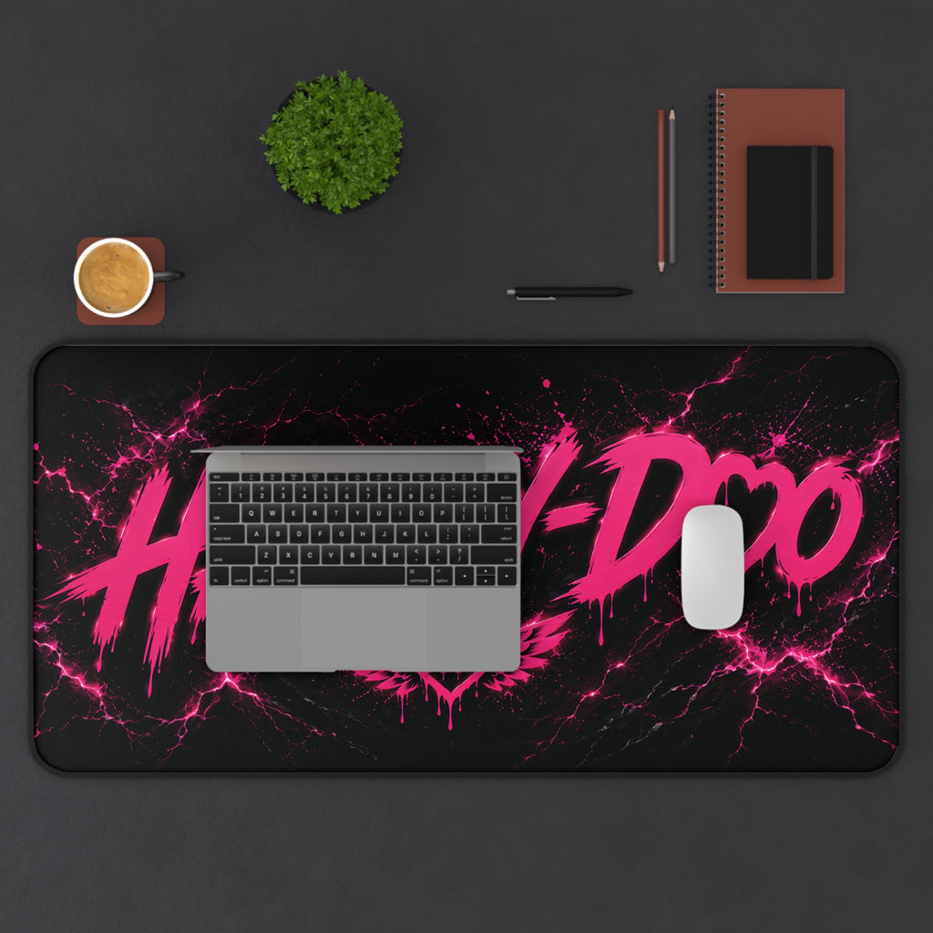 Harley-Doo logo pink lightning Desk Mat | gaming mousepad, office desk pad