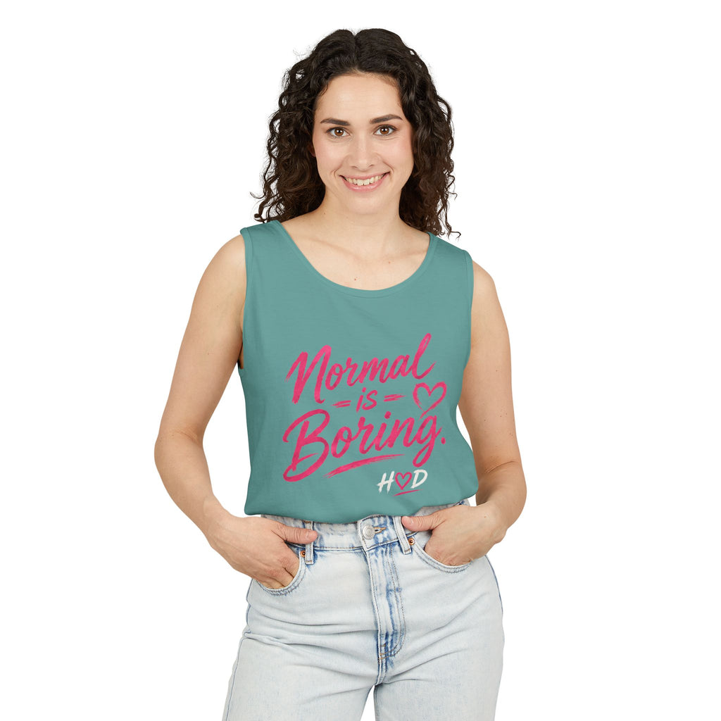 Normal Is Boring Tank Top — Bold Pink Graphic Sleeveless Tee