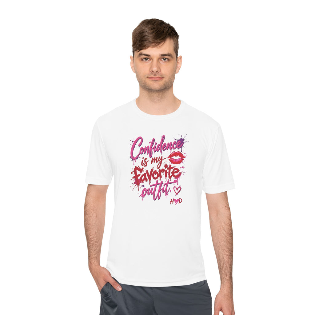 Harley Doo Confidence Is My Favorite Outfit tee | White Graphic T-Shirt, Lip Print, Script Quote