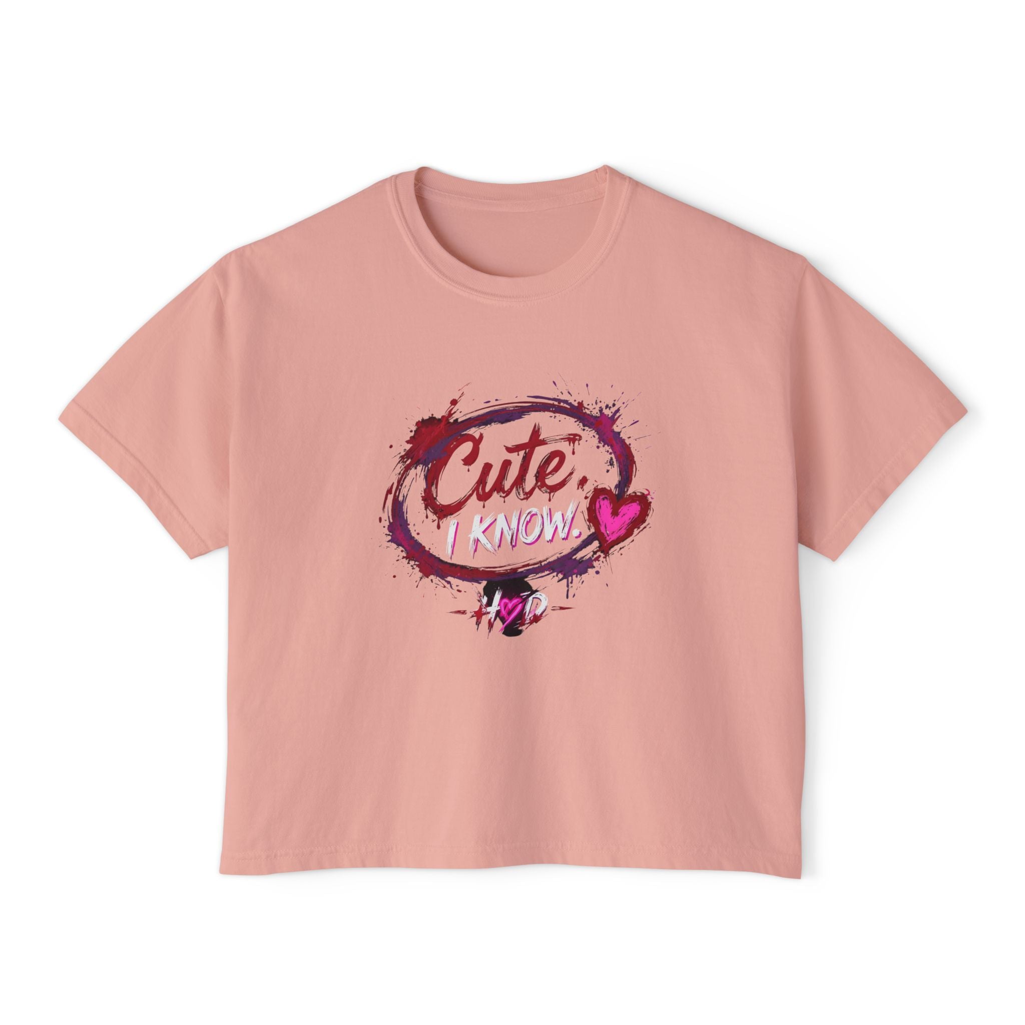 Cute I Know Women's Boxy Tee — Graphic Heart Casual Crop Top