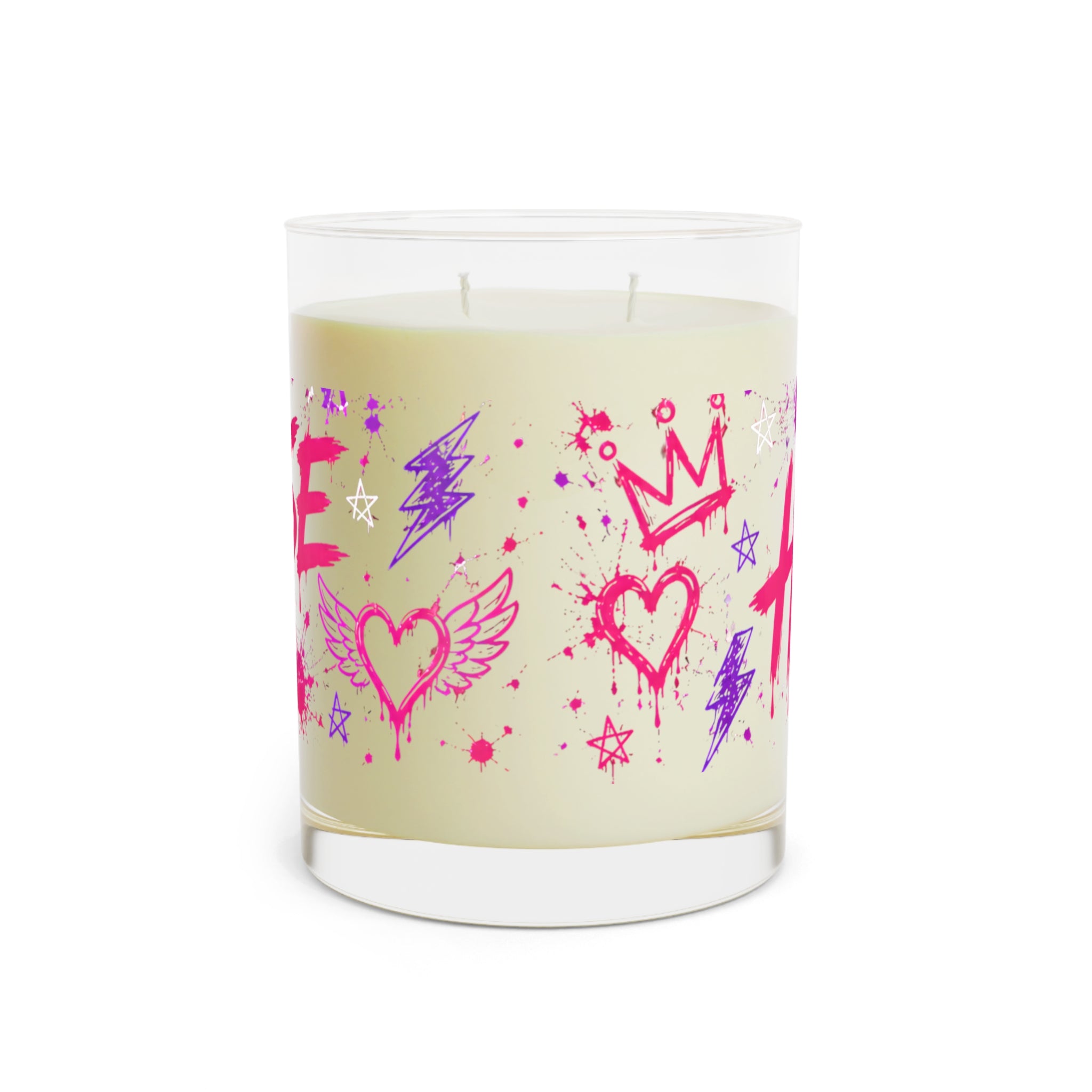 Harleyverse Candle | 11oz Glass Scented Candle, Pink Graffiti Hearts