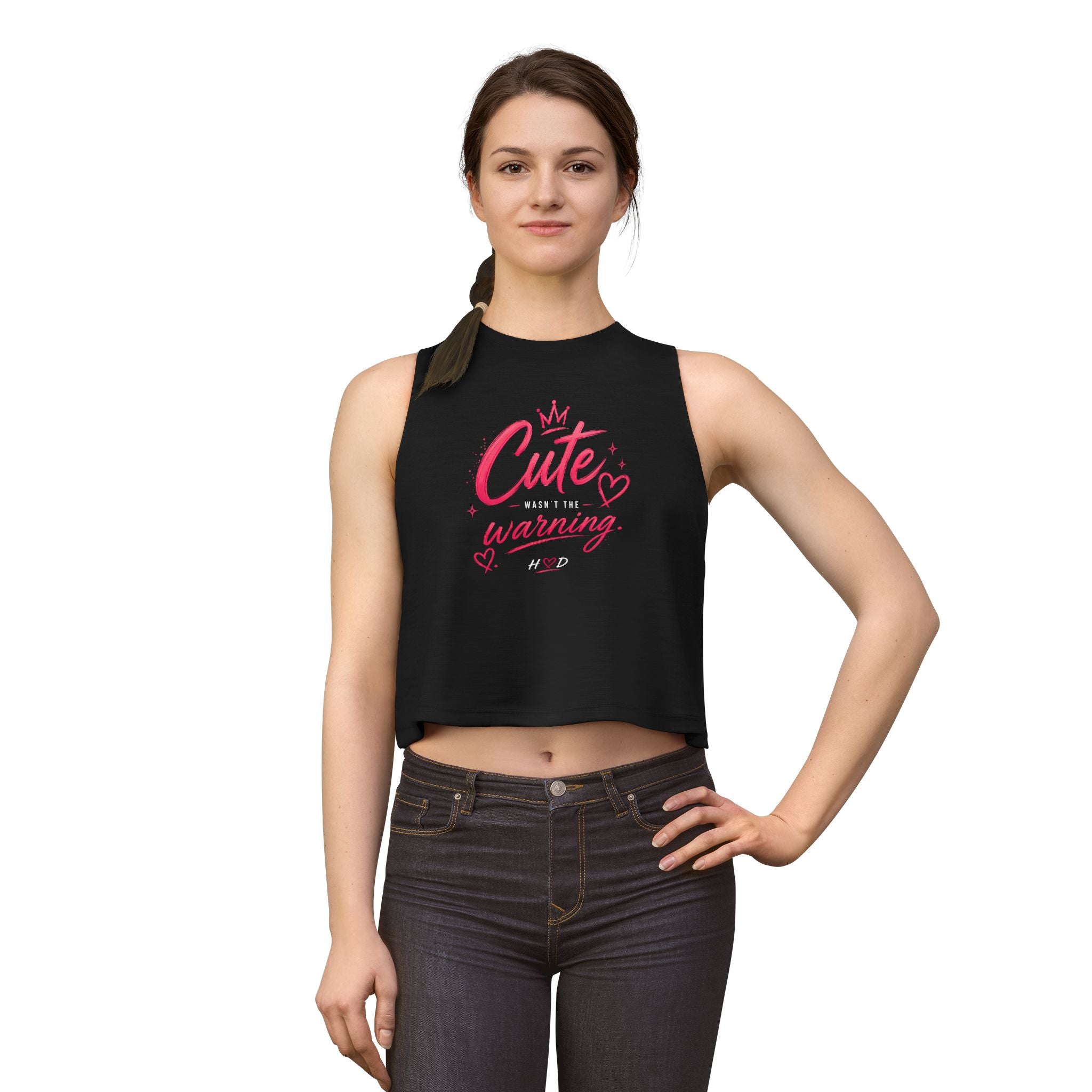 Harley Doo Cute (Daily Life Warning) Crop Top | Graphic Tank, Pink Script Heart Design