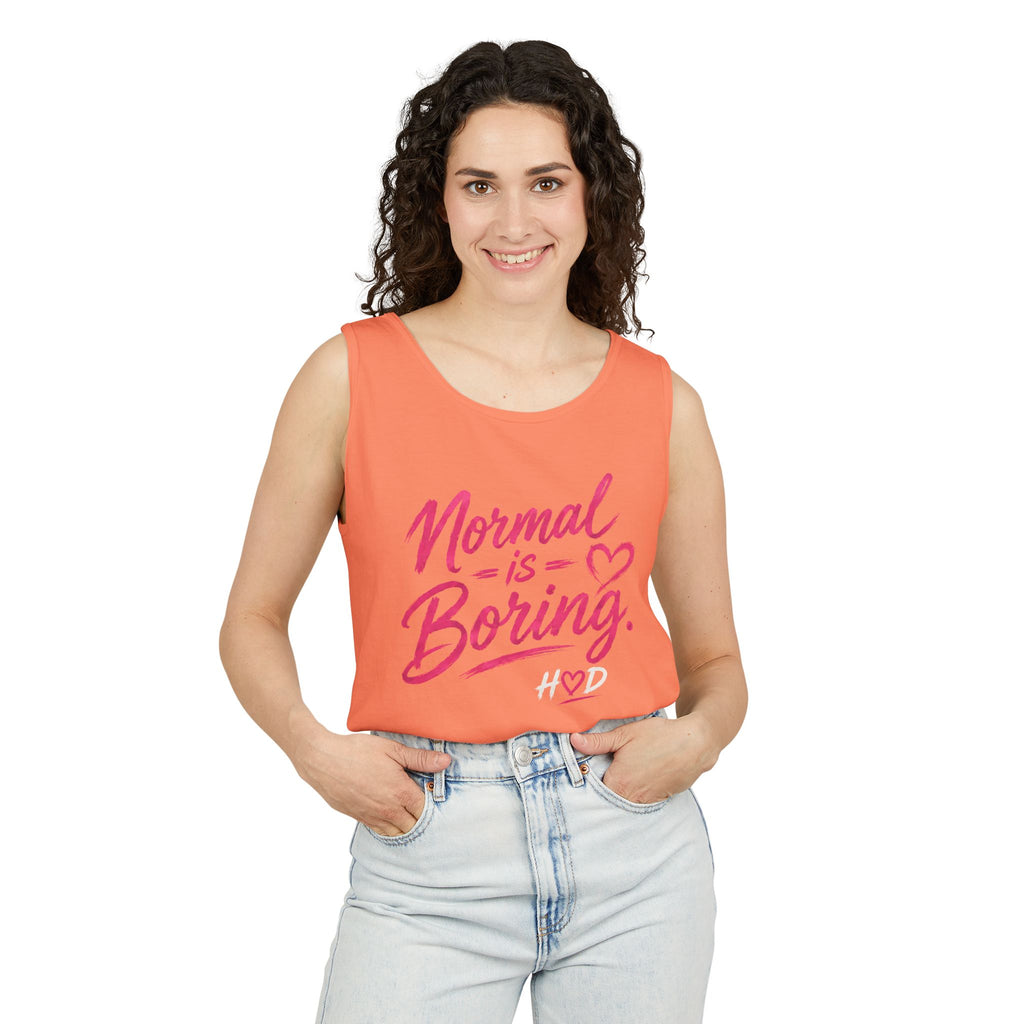 Normal Is Boring Tank Top — Bold Pink Graphic Sleeveless Tee