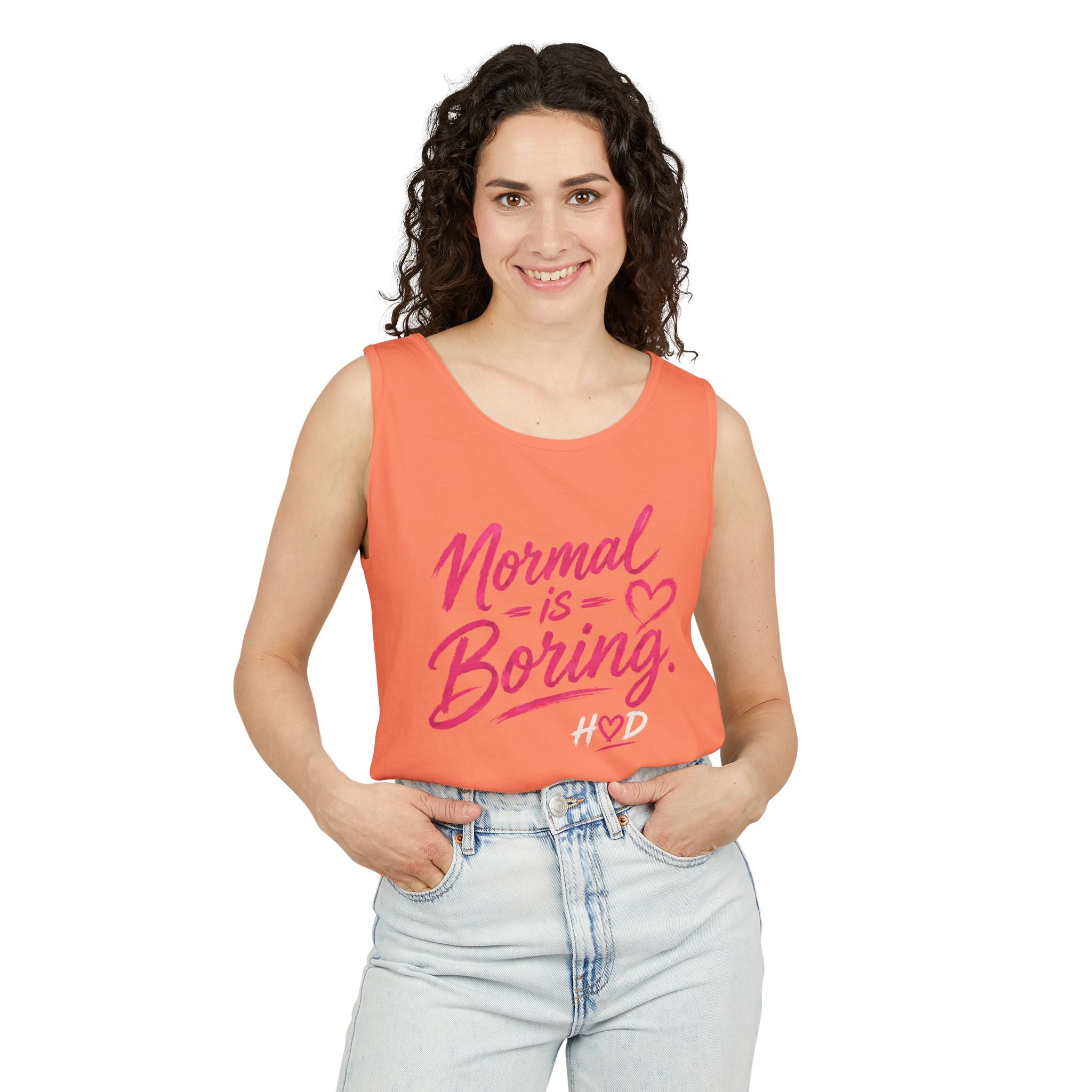 Normal Is Boring Tank Top — Bold Pink Graphic Sleeveless Tee