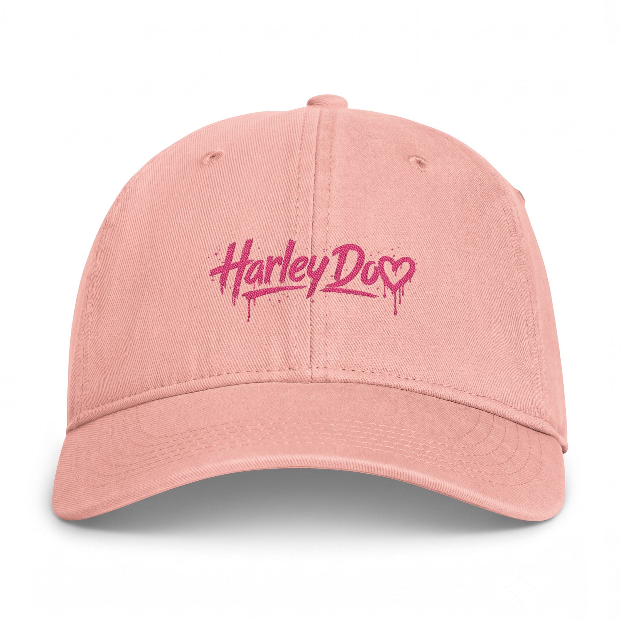 Harley Doo Drip Logo Cap | embroidered pink script, streetwear hat