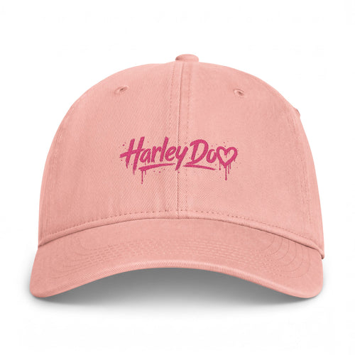 Harley Doo Drip Logo Cap | embroidered pink script, streetwear hat