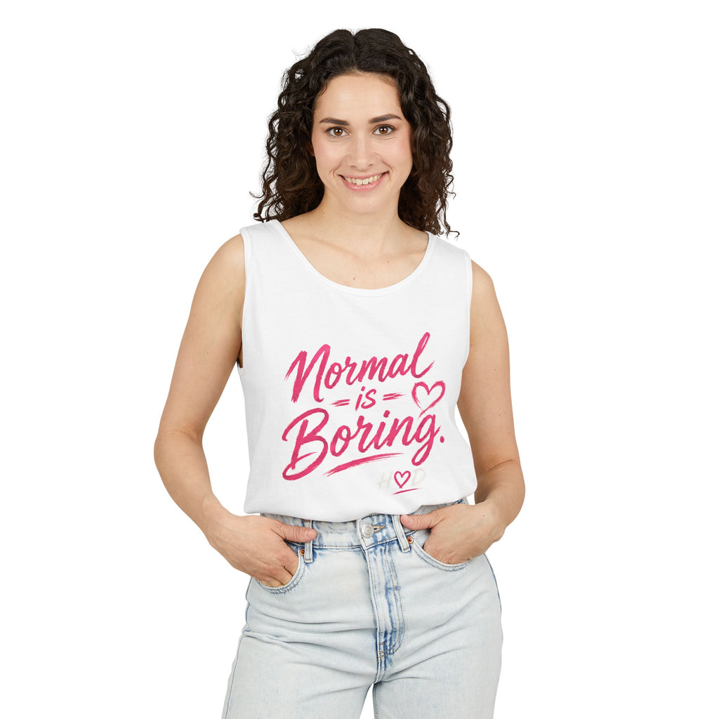 Normal Is Boring Tank Top — Bold Pink Graphic Sleeveless Tee