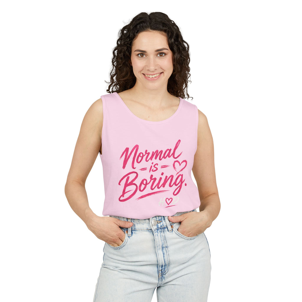 Normal Is Boring Tank Top — Bold Pink Graphic Sleeveless Tee