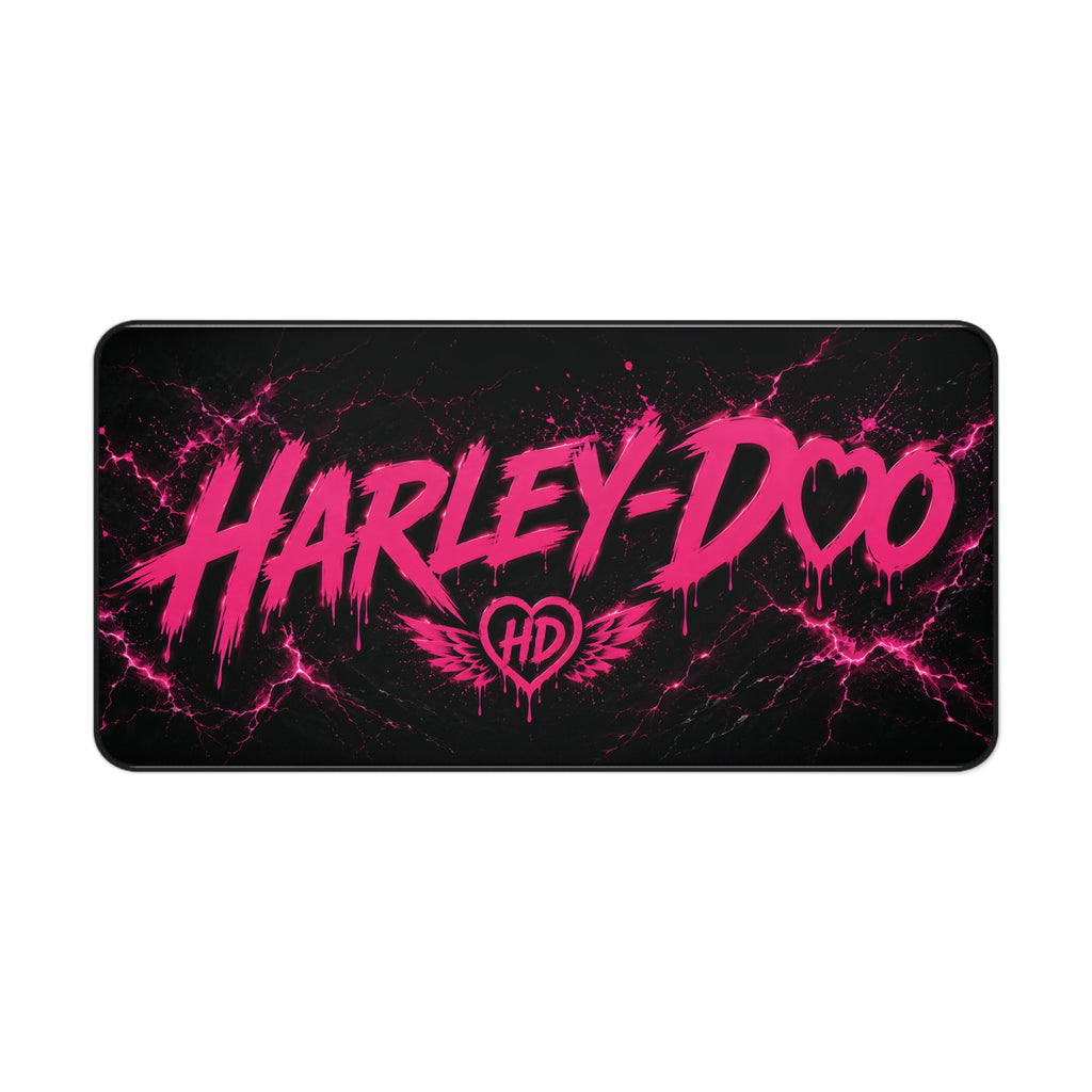 Harley-Doo logo pink lightning Desk Mat | gaming mousepad, office desk pad