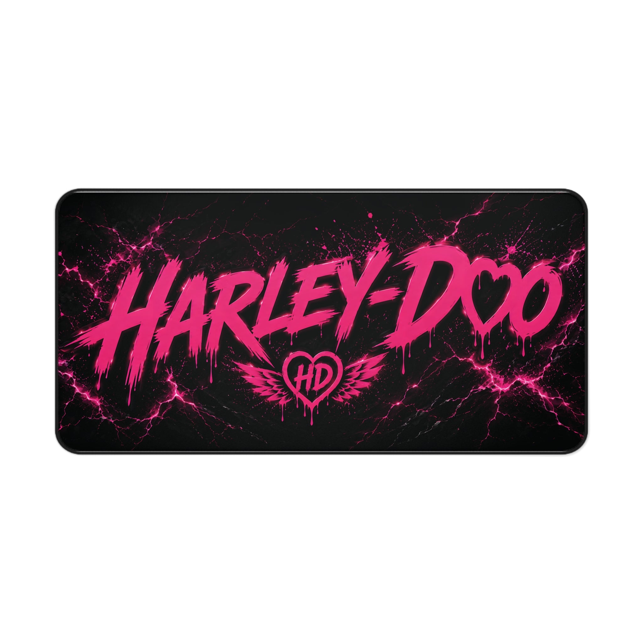 Harley-Doo logo pink lightning Desk Mat | gaming mousepad, office desk pad