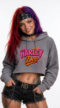 Harley Doo logo Women's Cropped Hoodie | Retro Script, Neon Pink & Orange