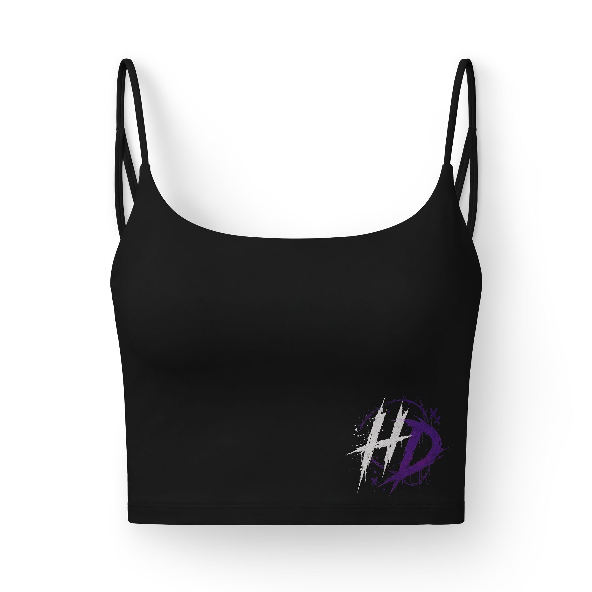 HD Brushstroke Logo Bra | Women's Luxe Bra, Black Crop Sports Bra
