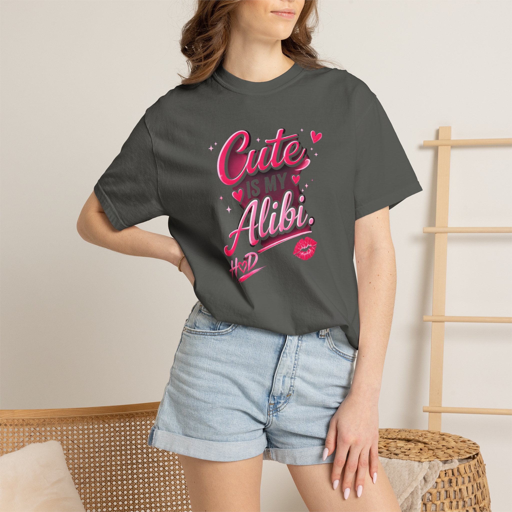 Harley Doo Cute Alibi T-Shirt — Pink Retro Script Graphic Tee