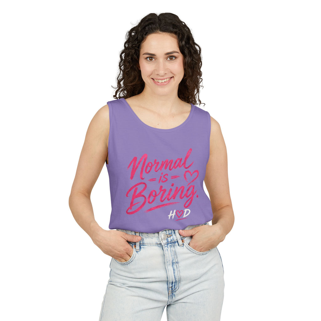 Normal Is Boring Tank Top — Bold Pink Graphic Sleeveless Tee