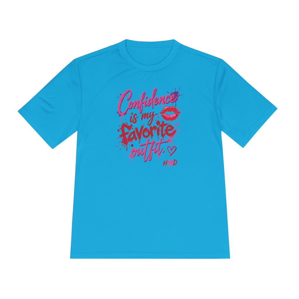 Harley Doo Confidence Is My Favorite Outfit tee | White Graphic T-Shirt, Lip Print, Script Quote