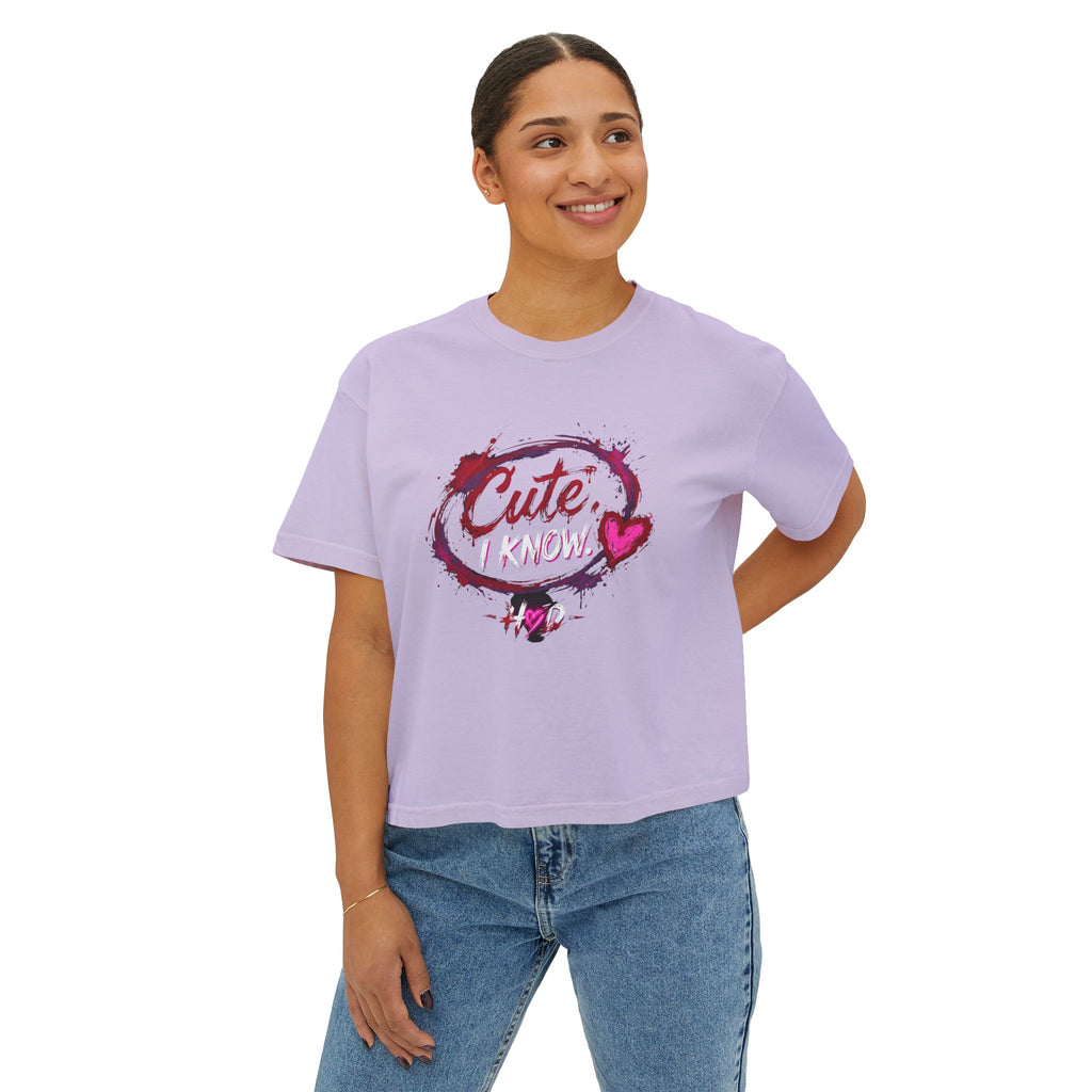 Cute I Know Women's Boxy Tee — Graphic Heart Casual Crop Top