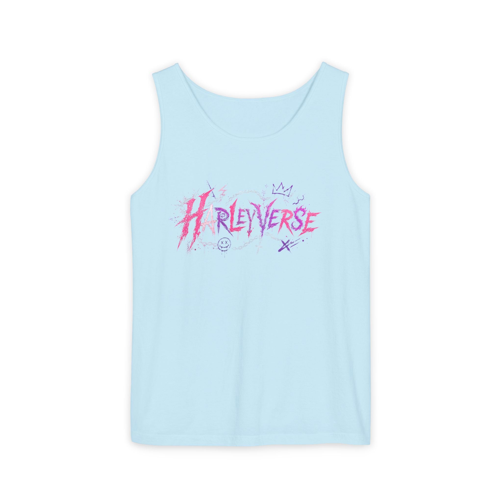 Harleyverse graffiti logo Tank Top | punk script, pink and purple doodles