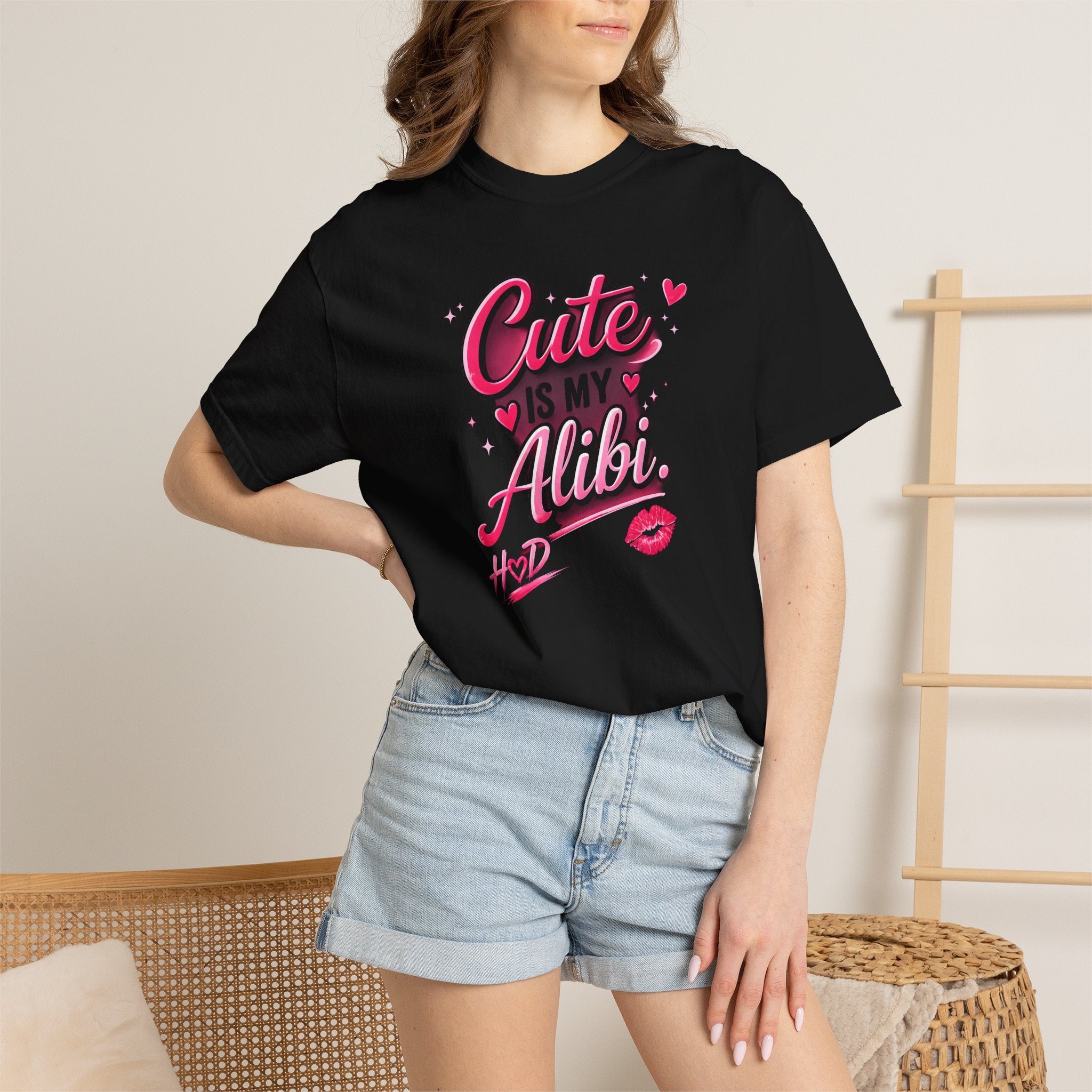 Harley Doo Cute Alibi T-Shirt — Pink Retro Script Graphic Tee