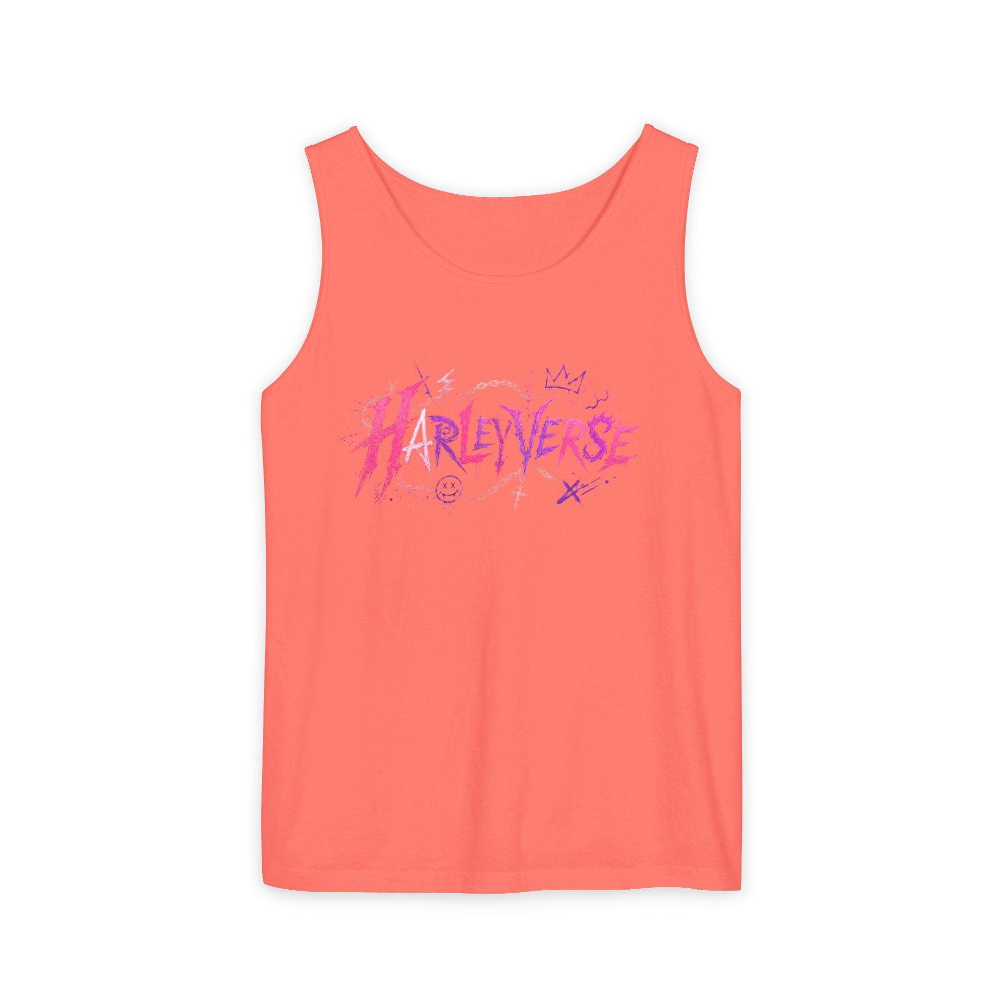 Harleyverse graffiti logo Tank Top | punk script, pink and purple doodles