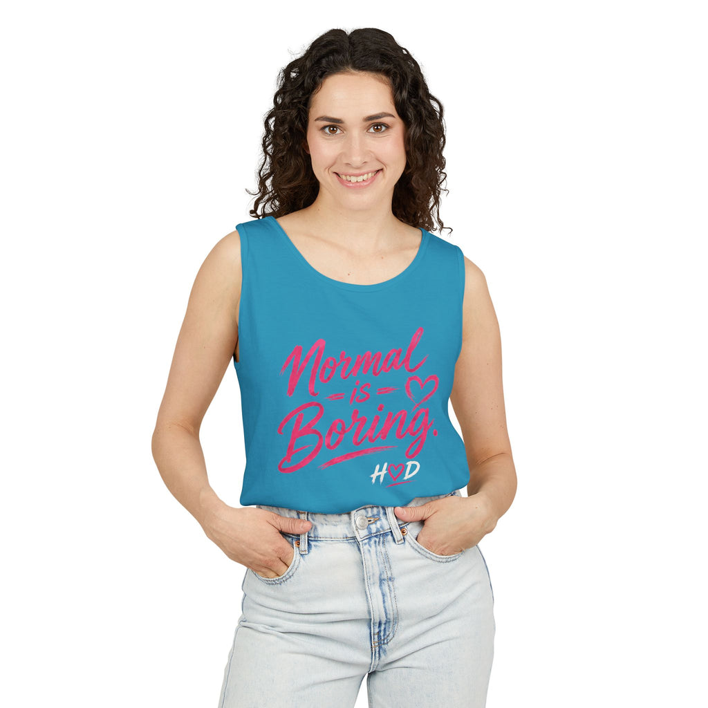 Normal Is Boring Tank Top — Bold Pink Graphic Sleeveless Tee
