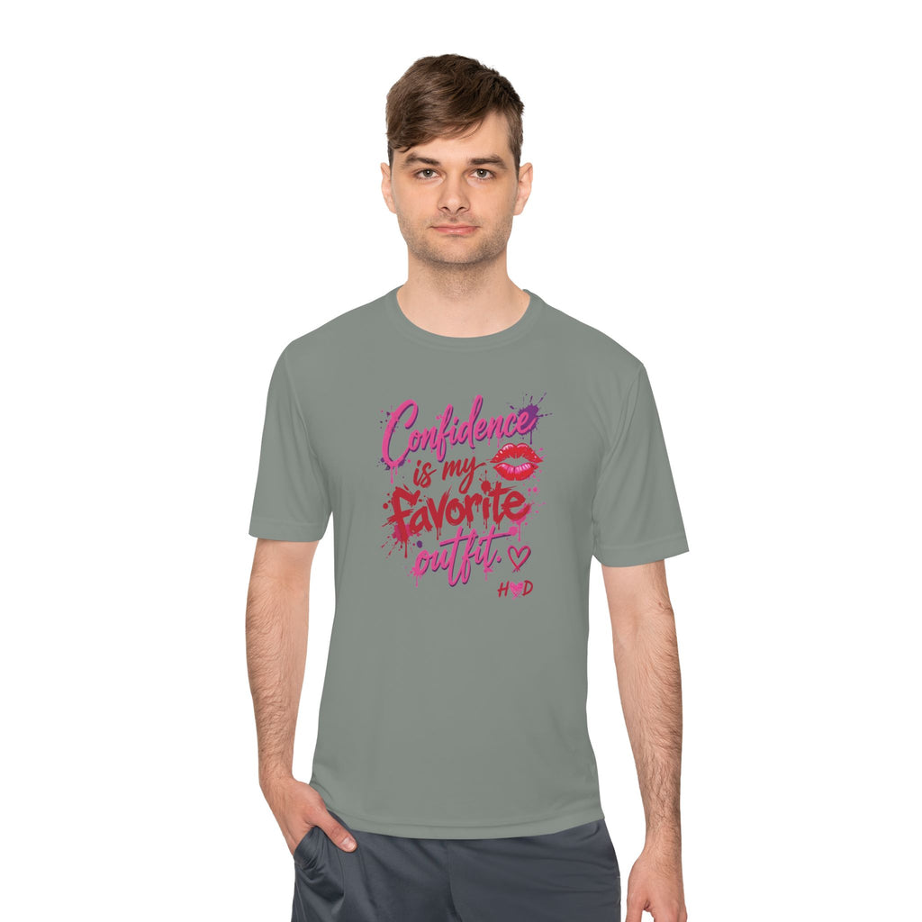 Harley Doo Confidence Is My Favorite Outfit tee | White Graphic T-Shirt, Lip Print, Script Quote