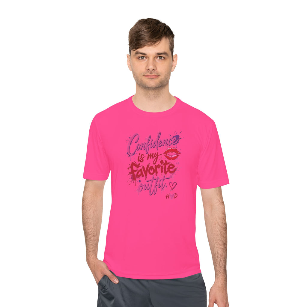 Harley Doo Confidence Is My Favorite Outfit tee | White Graphic T-Shirt, Lip Print, Script Quote