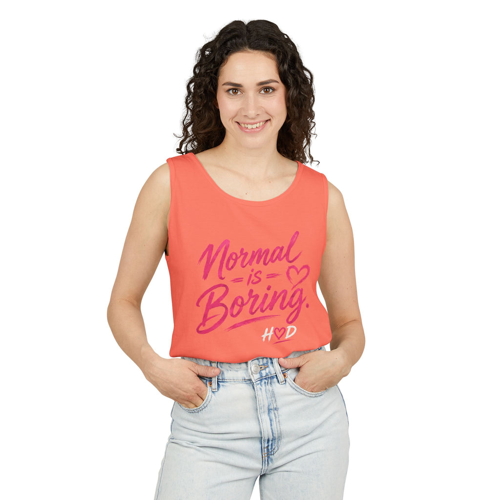 Normal Is Boring Tank Top — Bold Pink Graphic Sleeveless Tee