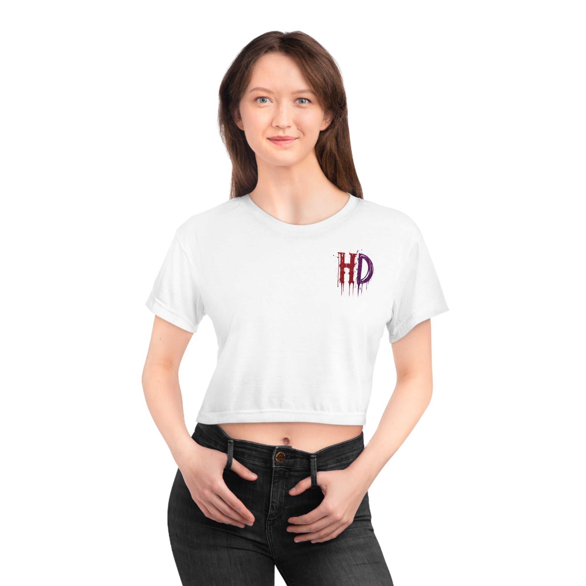 Harley Doo HD Drip Logo Crop Tee | horror ink splatter chest design