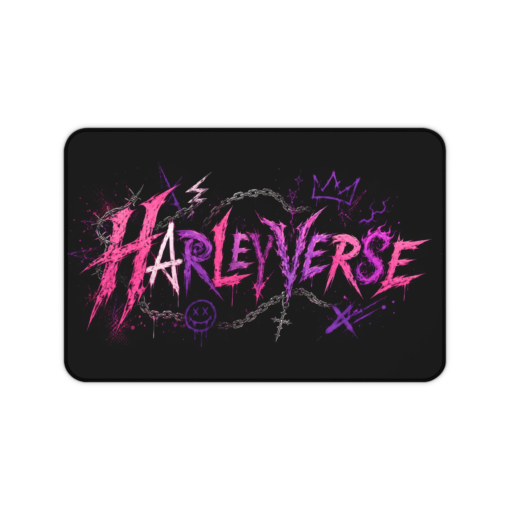 Harleyverse desk mat | Pink Purple Grunge typography, gaming mousepad
