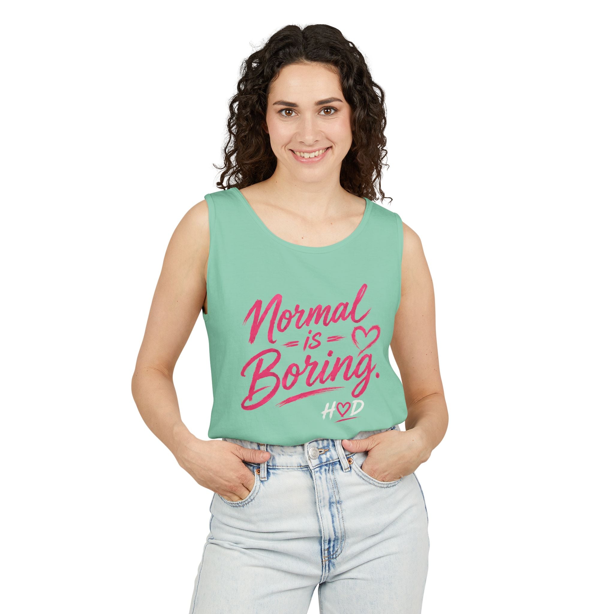 Normal Is Boring Tank Top — Bold Pink Graphic Sleeveless Tee