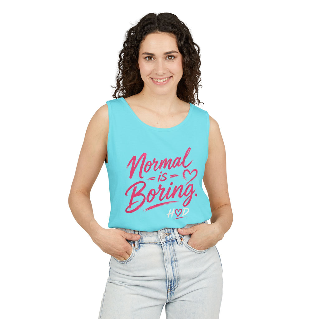 Normal Is Boring Tank Top — Bold Pink Graphic Sleeveless Tee