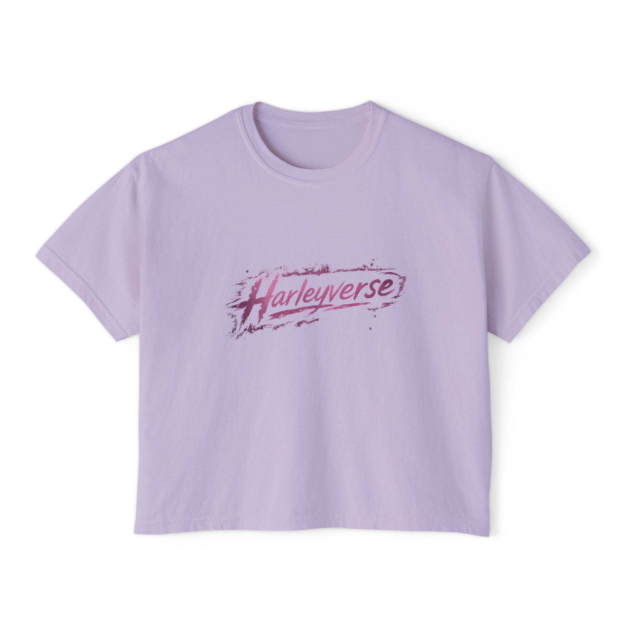 Harleyverse logo boxy tee | Crop T-Shirt, Retro Script, Pink Splash