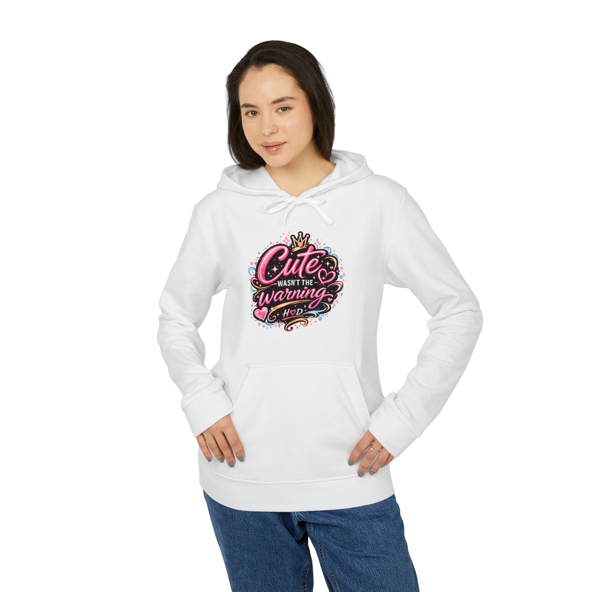 Cute Wasnt the Warning Hoodie | Harley Doo Womens adidas Fleece Hoodie | Girly Graphic Sweatshirt | Bold Pink Statement Hoodie