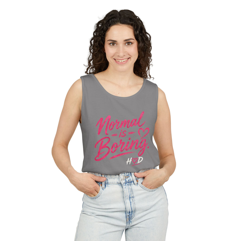 Normal Is Boring Tank Top — Bold Pink Graphic Sleeveless Tee