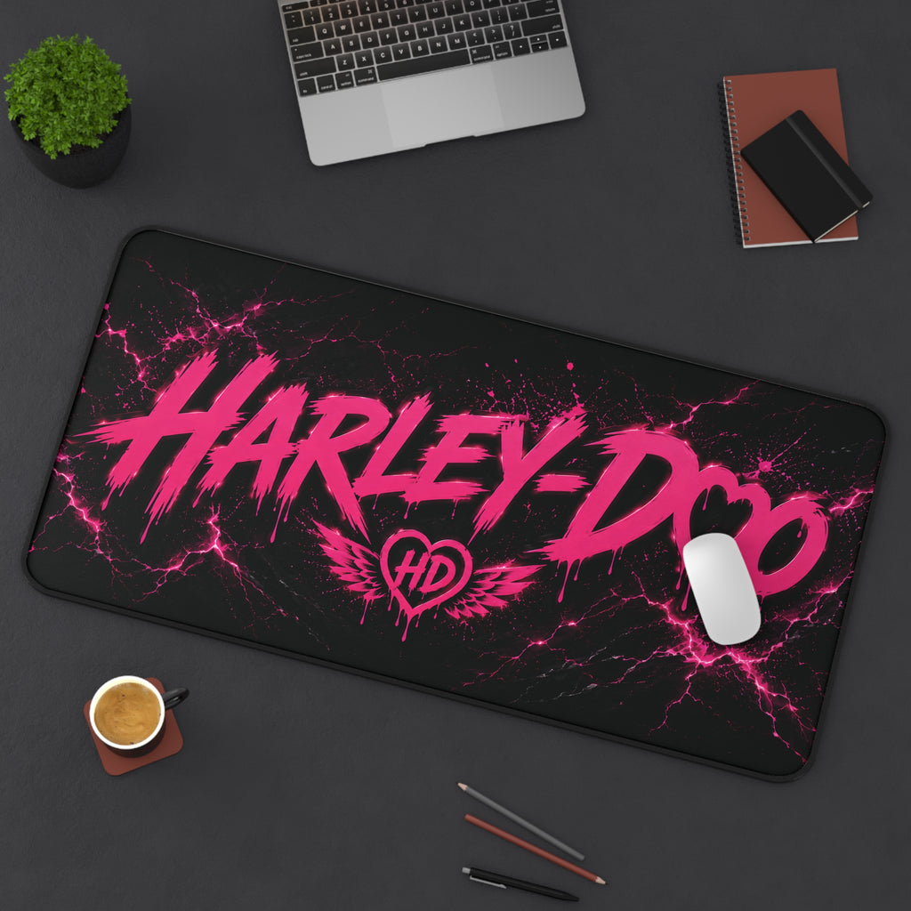 Harley-Doo logo pink lightning Desk Mat | gaming mousepad, office desk pad