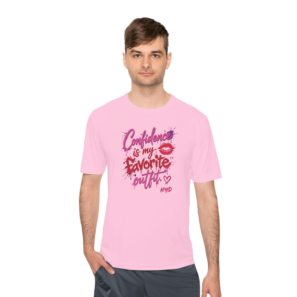 Harley Doo Confidence Is My Favorite Outfit tee | White Graphic T-Shirt, Lip Print, Script Quote
