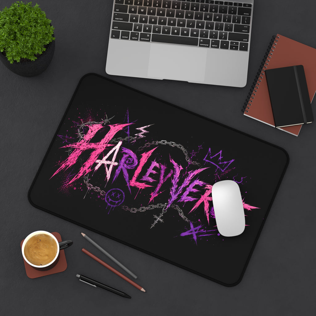 Harleyverse desk mat | Pink Purple Grunge typography, gaming mousepad