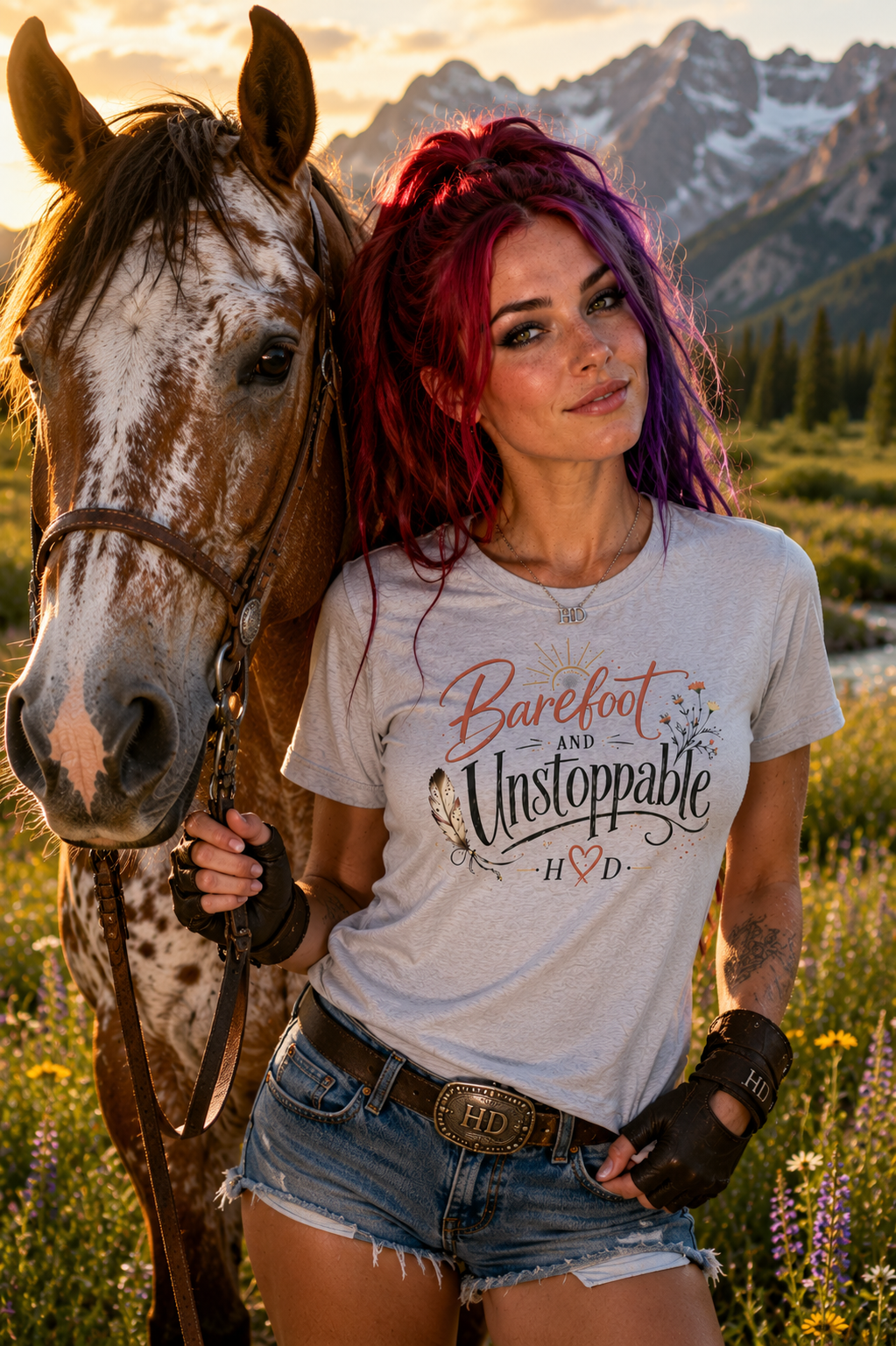 Harley Doo - Barefoot and Unstoppable Tee | Inspirational Typography, Feather & Wildflower Design