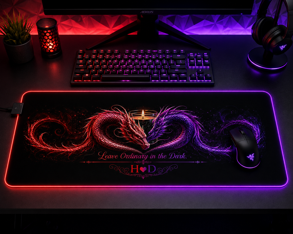Flaming Heart Dragon LED Gaming Mouse Pad | RGB Desk Mat