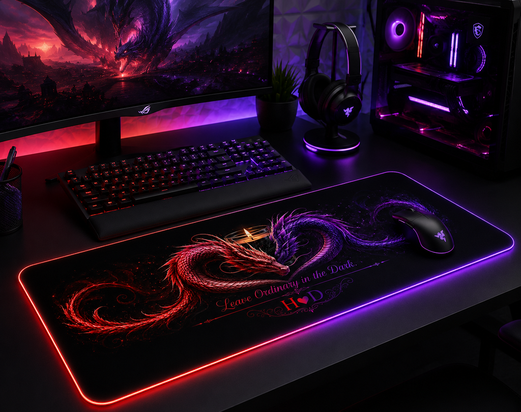 Flaming Heart Dragon LED Gaming Mouse Pad | RGB Desk Mat