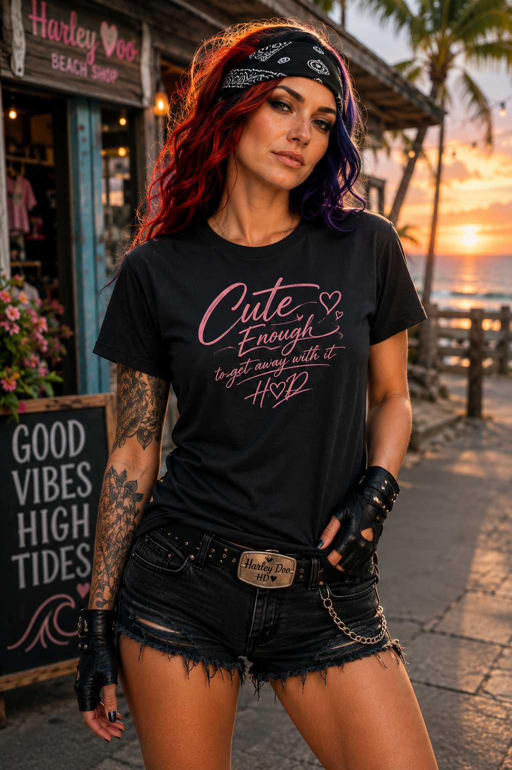 Cute Enough T-Shirt — Feminine Script Graphic Women’s Tee (pink heart)